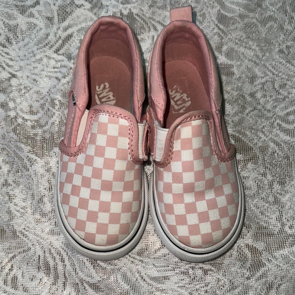 Vans Kids Pink Checkered Slip-On Shoes